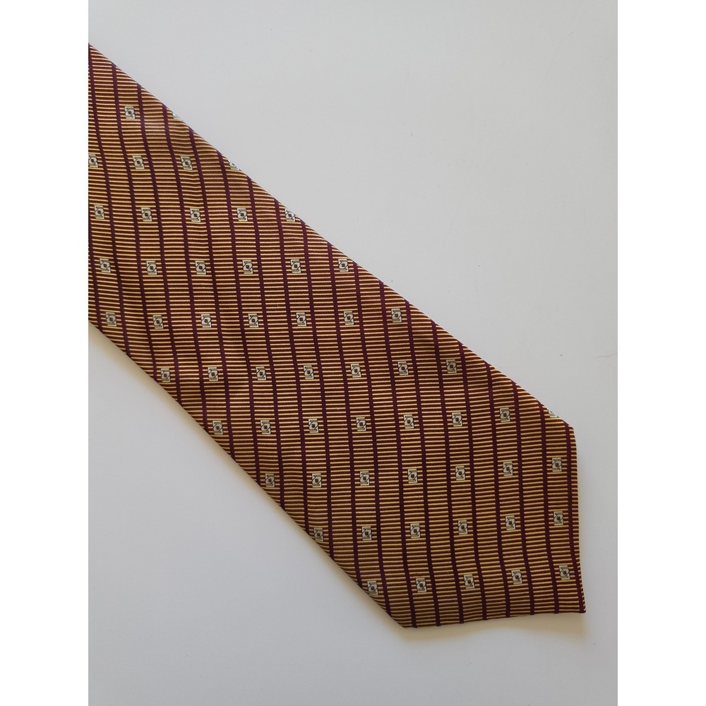 GUCCI 100% Silk Italy Preppy Old Money Maximalist Geometric‎ Striped Tan Tie